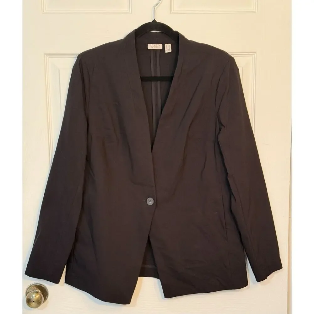 Logo Lori Goldstein Blazer Jacket Women's‎ Anywear Stretch One Button Medium